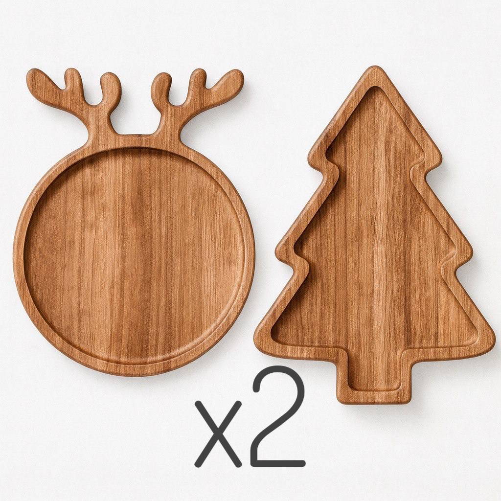 Christmas Serving Board Set Acacia Wood (4 pcs)