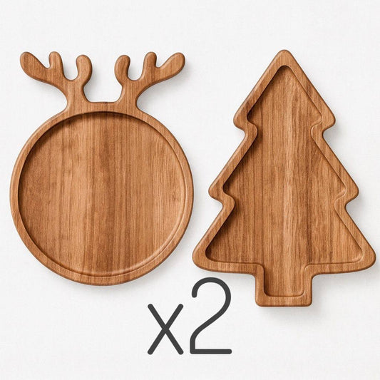 Christmas Serving Board Set Acacia Wood (4 pcs)